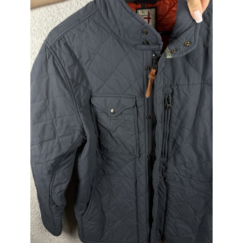 Relwen Quilted Insulated Tanker Snap Zip Up Jacket Size L Charcoal Blue/Orange - Picture 4 of 11